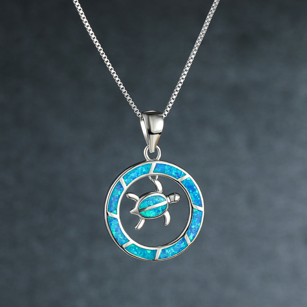 Hawaiian Sea Turtle Gemstone Necklace Gold and Silver